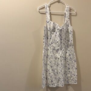 Reformation White and Blue Floral Print mini dress - size 8 - 100% linen